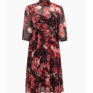TORRID BURGUNDY PURPLE FLORAL CHIFFON MOCK DRESS